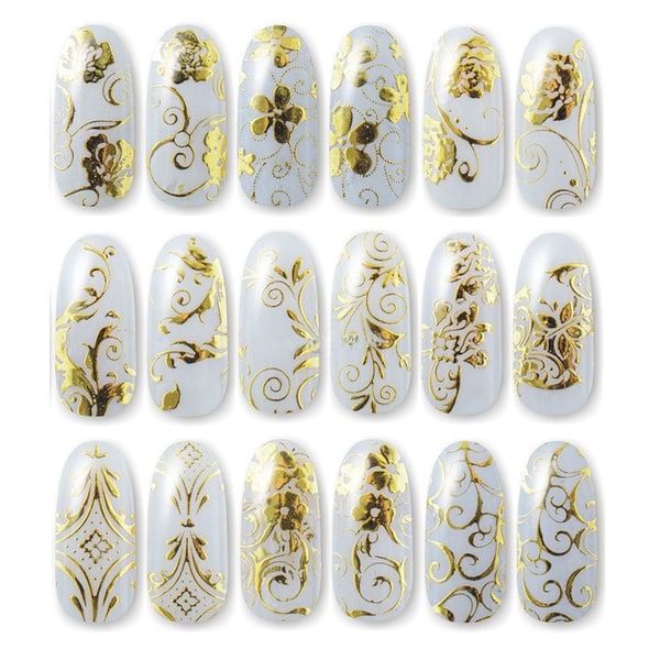 108 klistermærker blomster 3D negle dekorationer Guld Gold