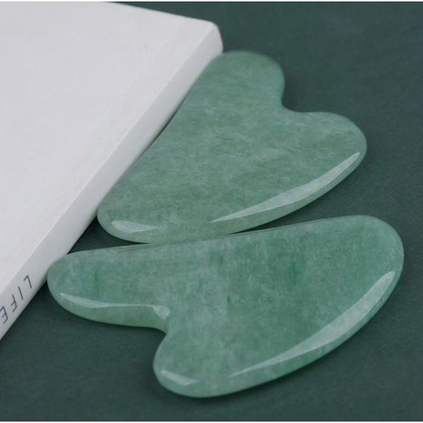 Natural Gua Sha Jade Rose Quartz Stone Face Board Tool - Mörkgrön