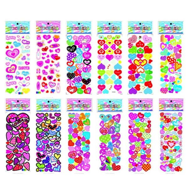 12 ark klistermærker - Hjerteform - Kærlighed Multicolor