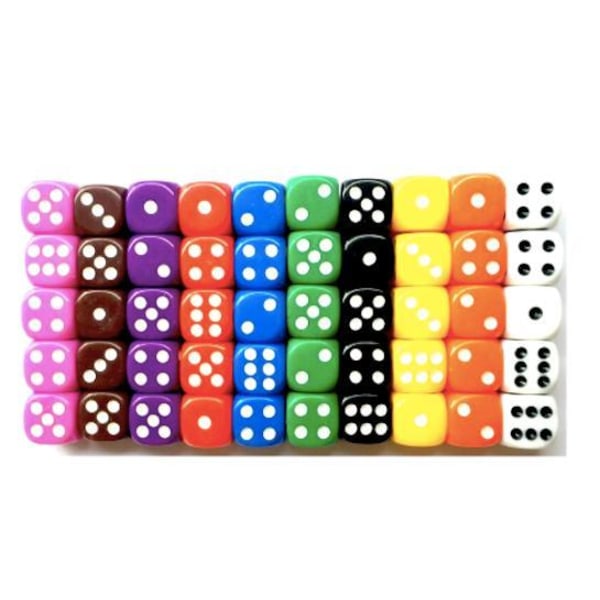 100 pakkauksen nopat / nopat - kuusipuoliset juhliin/peleihin/palapeliin Multicolor