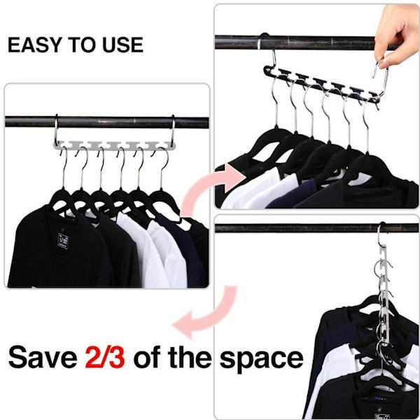 6 kpl Magic Hanger Hooks Space Coat Closet Vaatekaappi Järjestäjät Silver