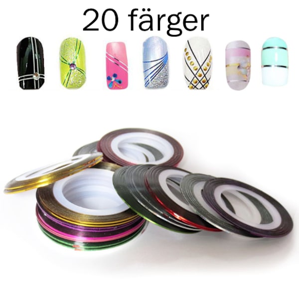 Stripetape, negletape, neglepynt 20 farger 2. Silver