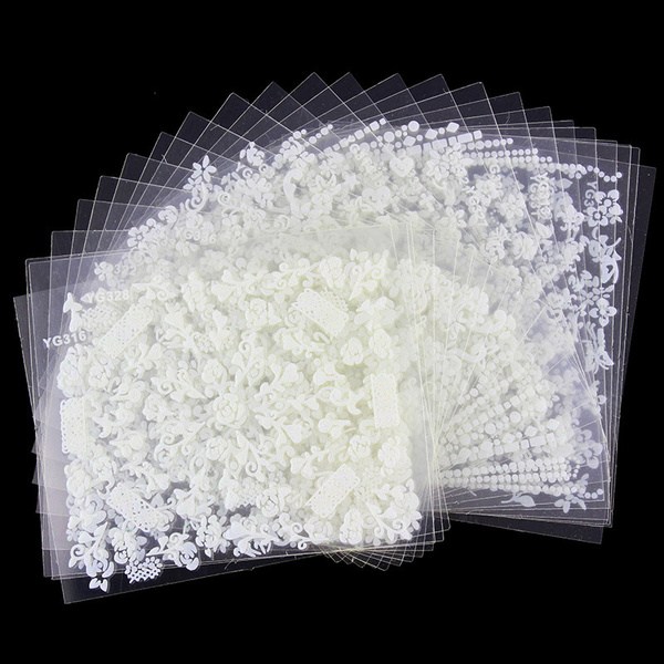 10 arkkia valkoisia kynsikoristeita kukkatarroja White