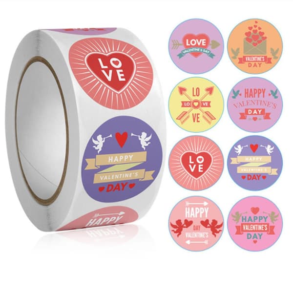 Hjärtstickers på rulle 500-pack 2,5 cm diameter multifärg