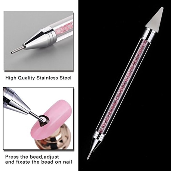 Rhinestone picker pen krystal - Plukkeværktøj Pink