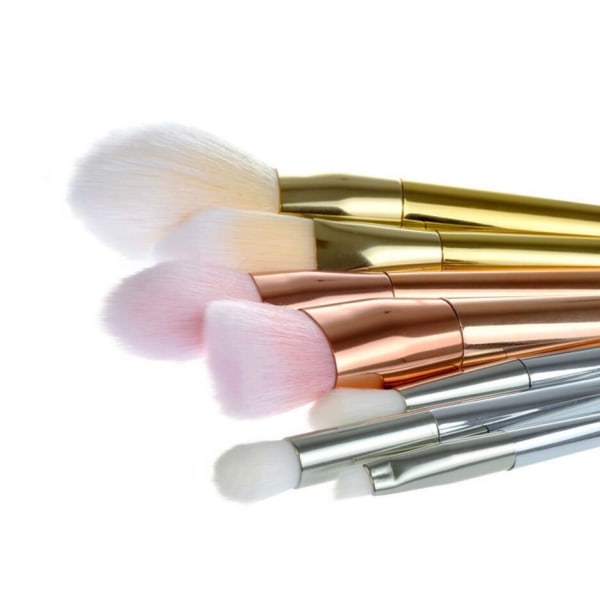 7st sminkborstar - Rosé silver guld - Makeup brushes multifärg