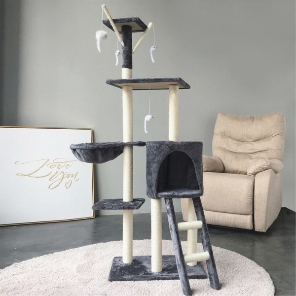 Kattetræ - 138cm - Kradsestolper - Kradsemøbler Dark grey