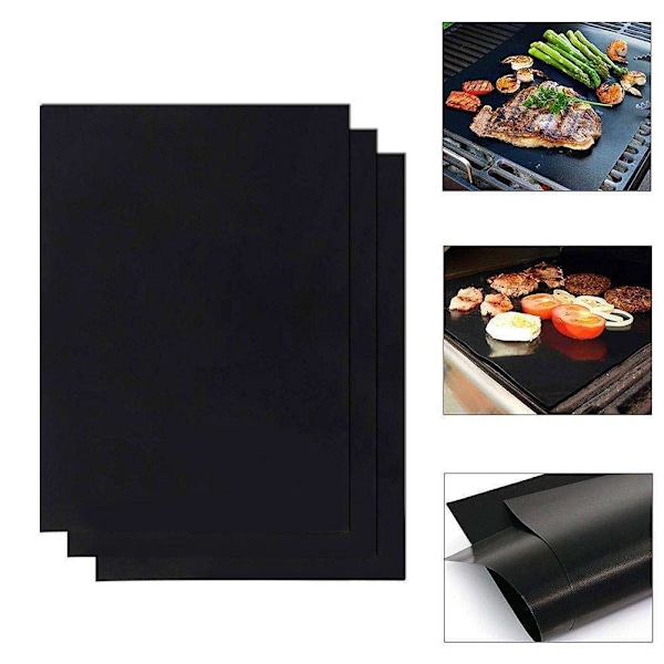 3 grillmåtter, ovnmåtter, bagemåtter - Non Stick - 40x33 Black