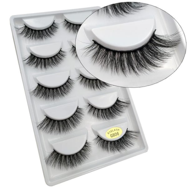 5-par lösögonfransar - 3D faux mink - G806 - False eyelashes Black