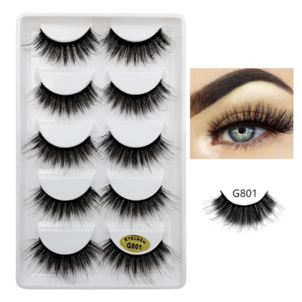 5-par lösögonfransar - 3D faux mink - G801 - False eyelashes Svart