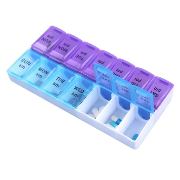 Praktisk 14 rum medicinsk tablettaske Dosett MultiColor S