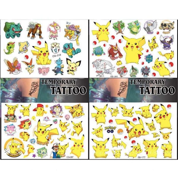 Pokémon-tatoveringer - 4 ark - Barnetatoveringer - Pikachu Multicolor