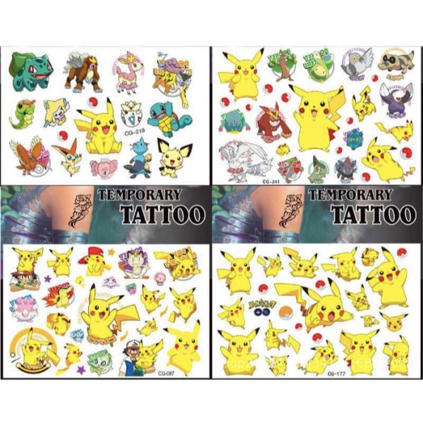 Pokémon tatueringar - 4 ark - Barn tatueringar - Pikachu multifärg