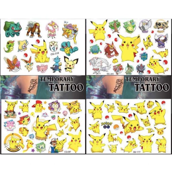 Pokémon-tatuoinnit - 4 arkkia - Lasten tatuoinnit - Pikachu Multicolor