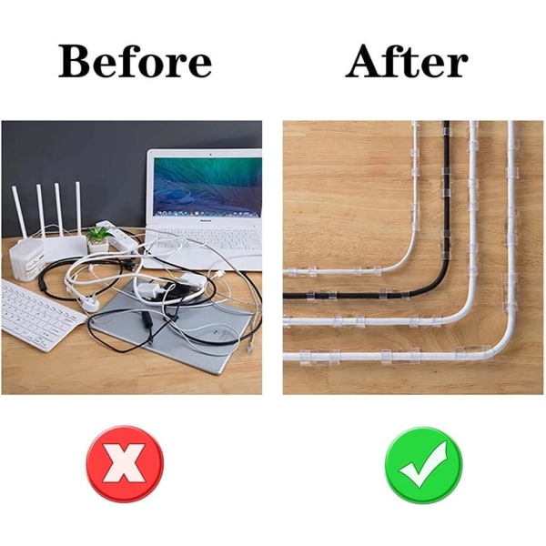 Kabelholder - Selvklebende - 20-pakning - Kabelklips - Transparent 20-pack - Små