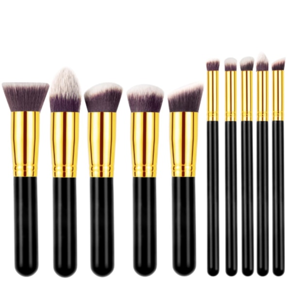 10 stk Professionelle makeup børster, makeup sæt - Guld Gold