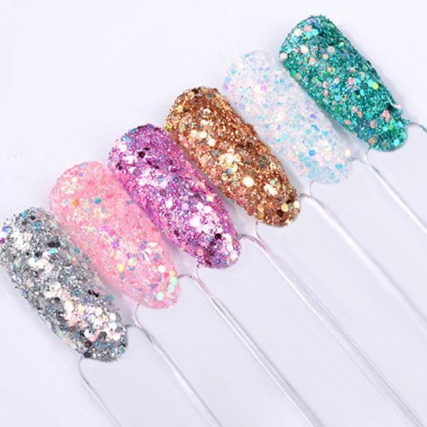 6 negler glitterblanding - Rainbow