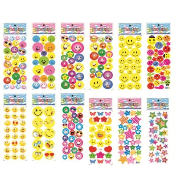 12 ark med klistremerker - Smily-klistremerker - Emoji Multicolor