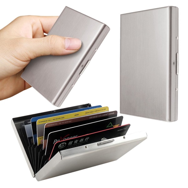 Korthållare med fack - Skyddar RFID - Rostfri - Plånbokmetall Silver