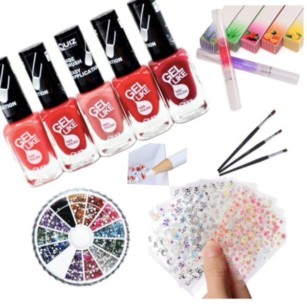 Neglesett - Dekorasjonssett - Neglelakk, Rhinestone, Negleklistremerker Multicolor