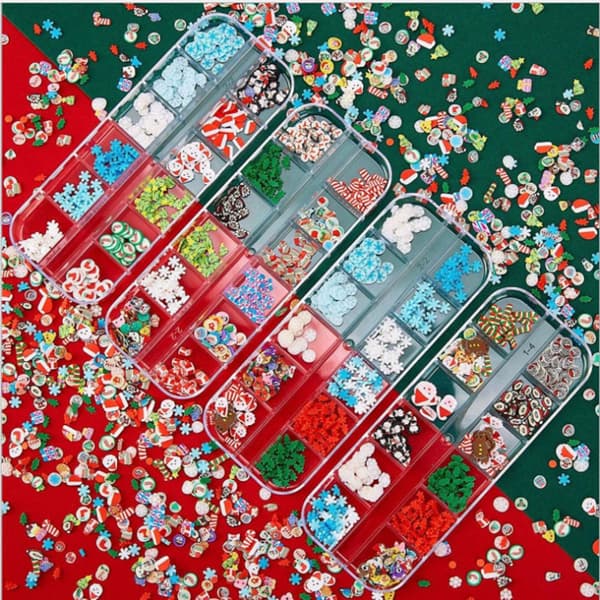 Julepynt snøfnugg / nissespiker glitter i praktisk boks Multicolor
