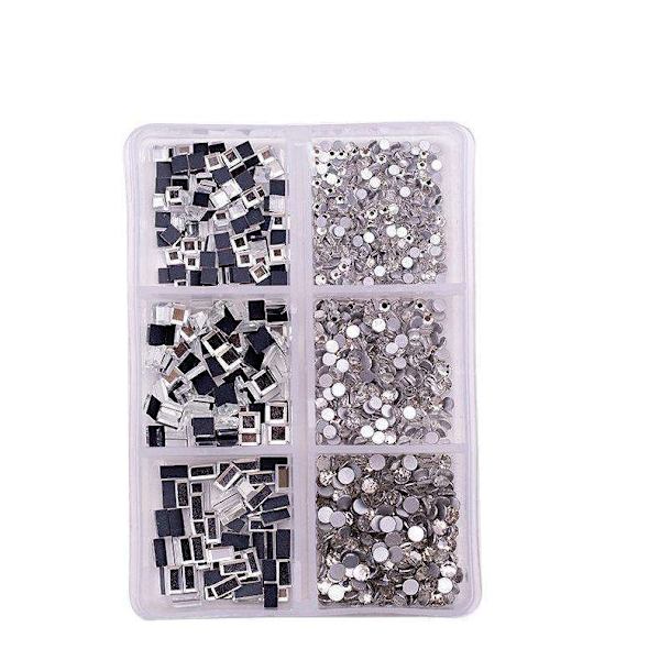 6 stk Rhinestone - Forskellige størrelser - Zirkon - Negledekorationer Silver