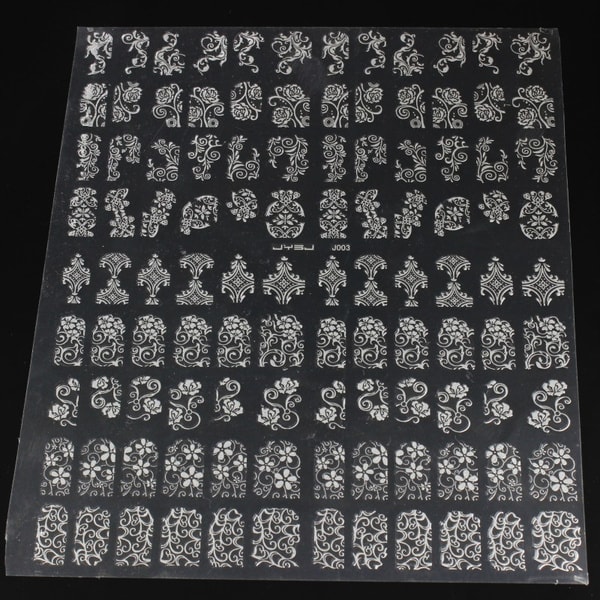 108 stk klistermærker blomster 3D negle dekorationer - Hvid White