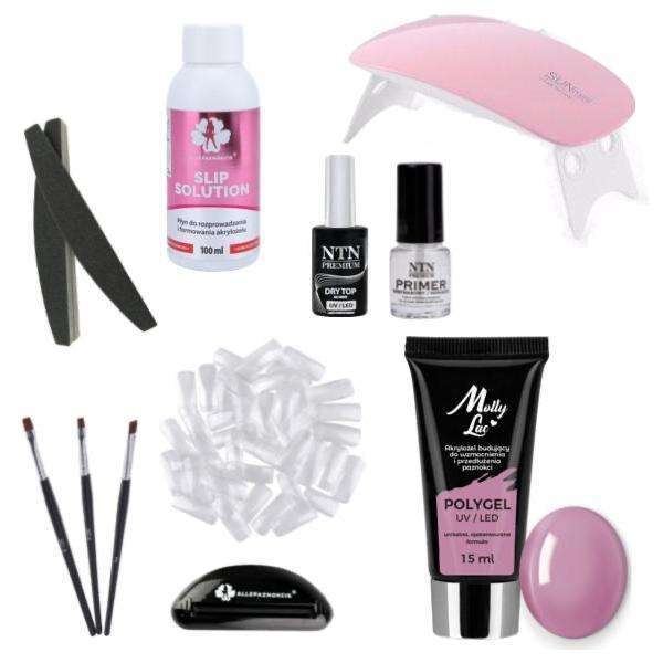 11 kpl Akryyligeeli - Poly Builder Gel Kit LED-lampulla - Paputahna Pink