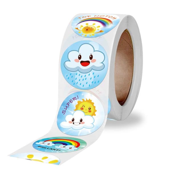 Djurstickers på rulle 500-pack 2,5 cm diameter multifärg