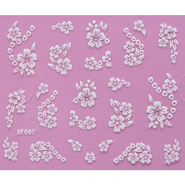 10st ark vita nageldekorationer blommor stickers Vit