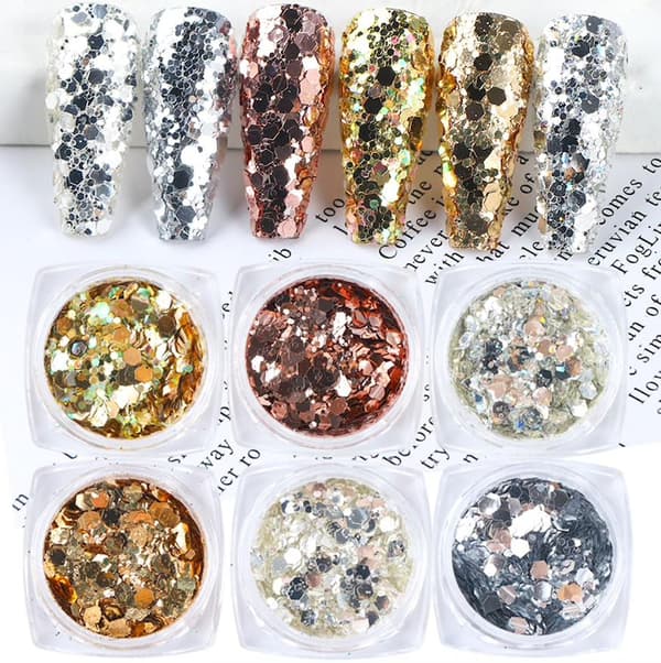 6st nagelglitter glitter , Nageldekorationer multifärg