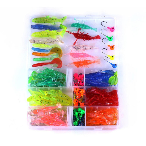 Mega laatikko jigeillä käytännöllisessä laatikossa, Jigghuvud, kalastusvälineet Multicolor