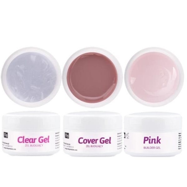 3-pak NTN - Builder - Klar, Pink, Cover 45g UV gel Multicolor