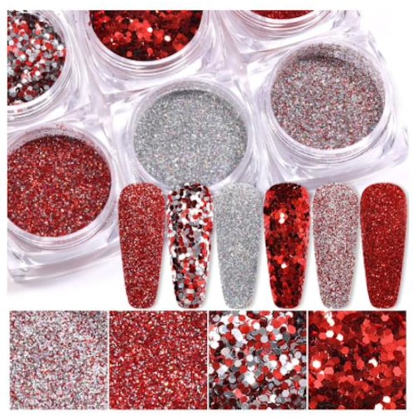 6stk negleglitter glitter, Negledekorasjoner Multicolor