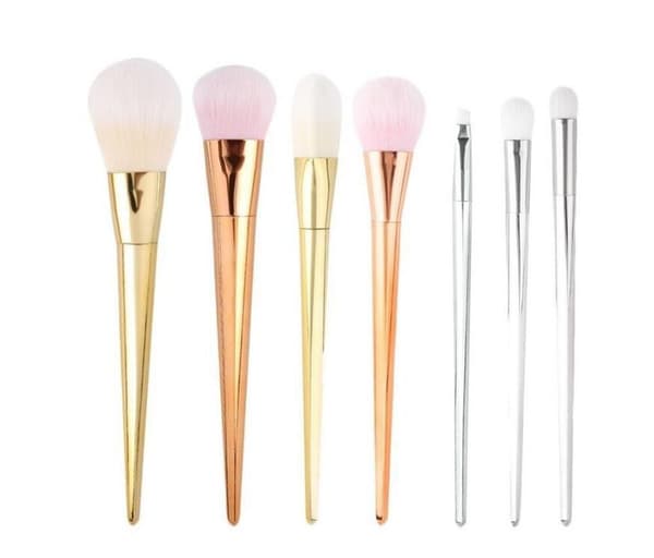 7st sminkborstar - Rosé silver guld - Makeup brushes multifärg