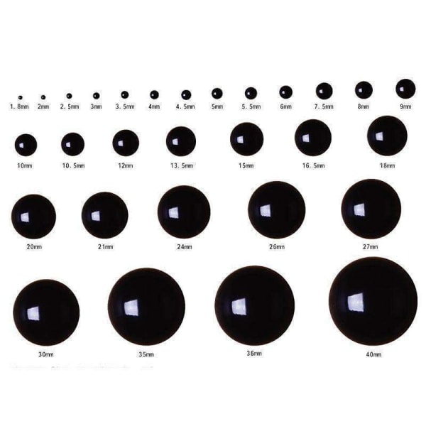 Amigurumi Sikkerhetsøyne - 10 par (20 stk) Svarte øyne, 6mm Black