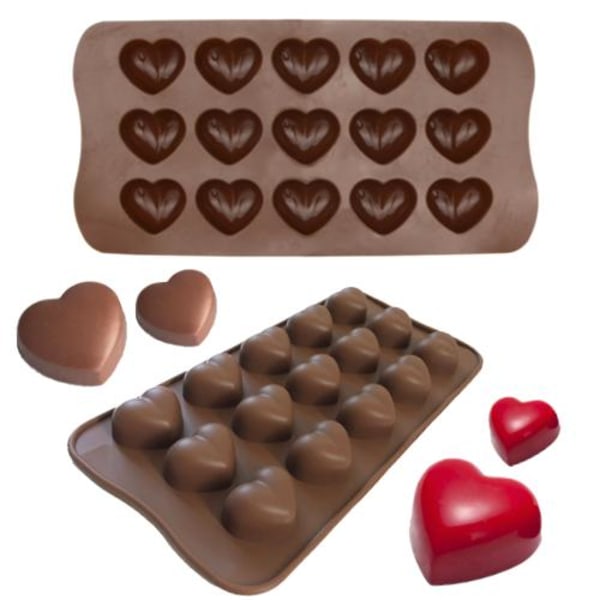 Is/Choklad/Geléform med 15st hjärtan - Isform - Pralinform Brun
