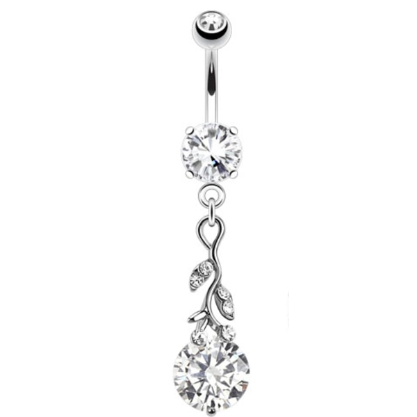 Navlepiercing diamant lite blad Silver