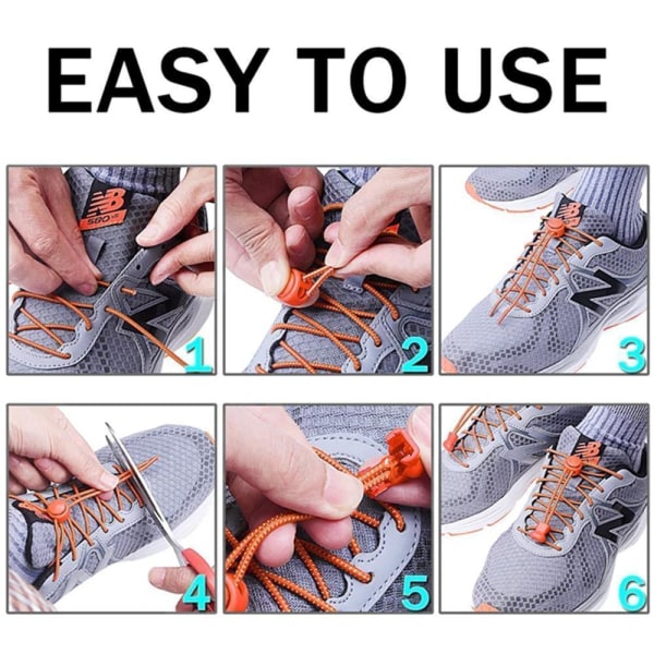 Elastiske snørebånd med snøre - Bind ikke dine sko - Ensfarvet 2. Orange (2 par)