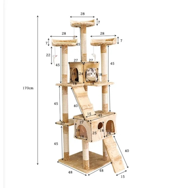 Kissapuu - 170cm - Raapimistolpat - Raapivat huonekalut Beige
