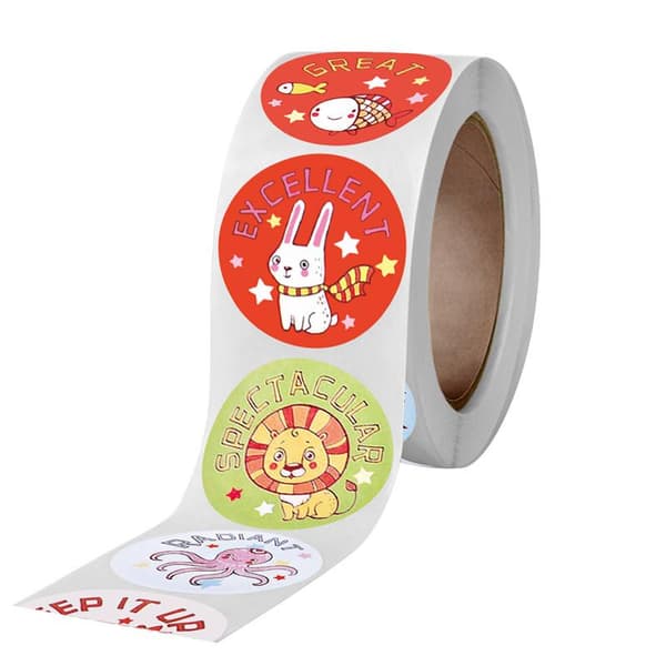 Djurstickers på rulle 500-pack 2,5 cm diameter multifärg