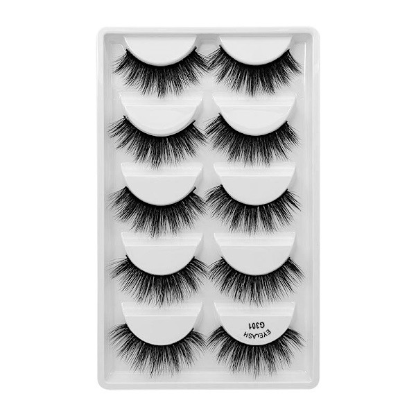 5-par lösögonfransar - 3D faux mink - G301 Svart