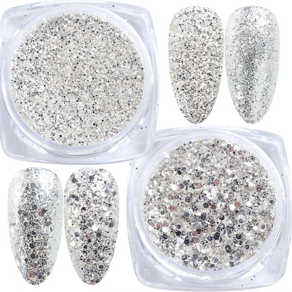 6 stk negle glitter glitter, Negle dekorationer Multicolor