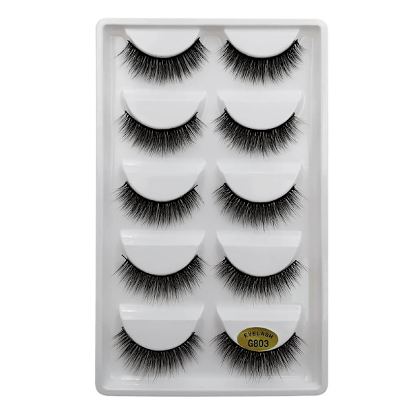 5-par lösögonfransar - 3D faux mink - G803 - False eyelashes Svart