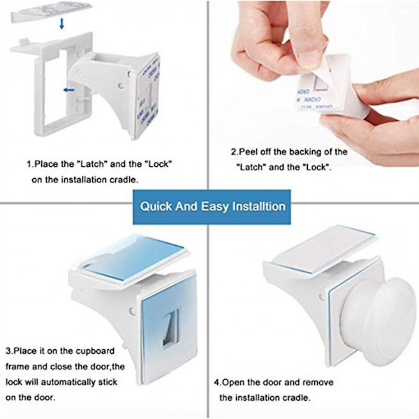 4 stk Børnelås magnetisk - Magnetisk skuffelåg White