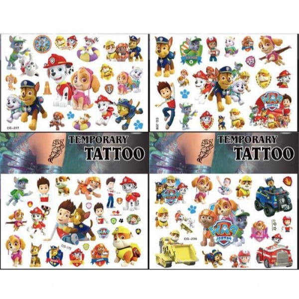 Paw partio tatuoinnit - 4 arkkia - Lasten tatuoinnit Multicolor