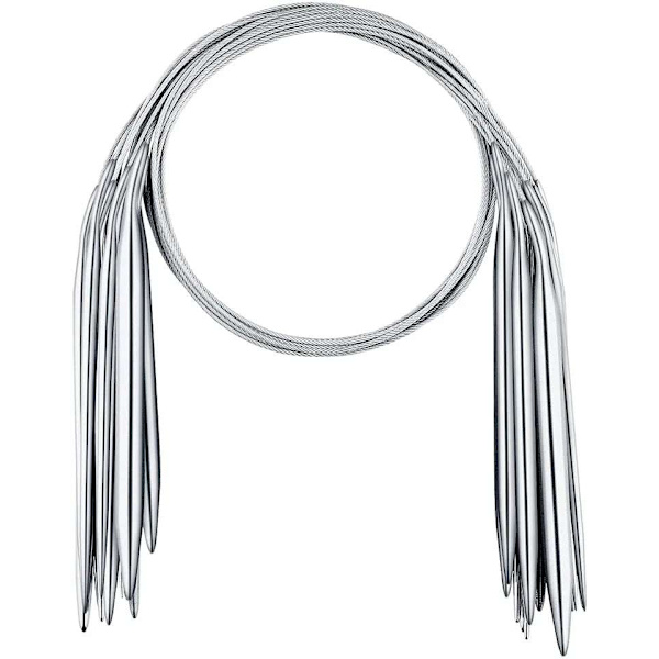 11 neulepuikkaa 65cm, pyöröpuikot, työkalut neuleprojekteihin Silver one size