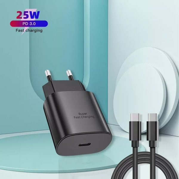 2st Samsung Laddare Snabbladdare - Adapter + Kabel 25W USB-C 2m Svart