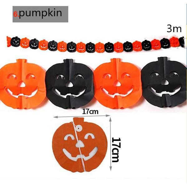 Halloween - Dekorasjoner - Garland - Gresskar, spøkelser - 3m MultiColor Nr - 03
