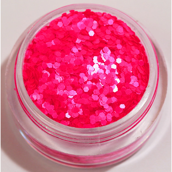 Negleglitter - Hexagon - Neonrosa (matt) - 8ml - Glitter Pink